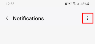 Samsung Internet notifications options button