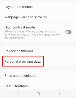Samsung Internet personal browsing data