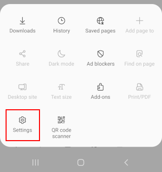 Samsung Internet settings