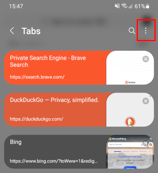 Samsung Internet tab options button