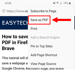 Save a webpage as a PDF in Firefox on Android