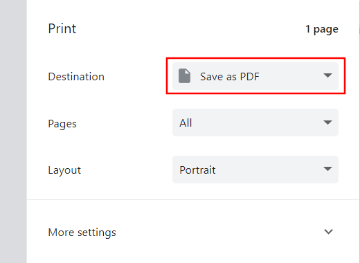 Save as PDF option in Chrome
