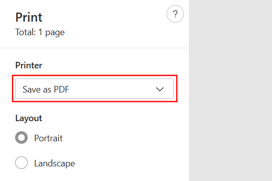 Save as PDF option in Edge