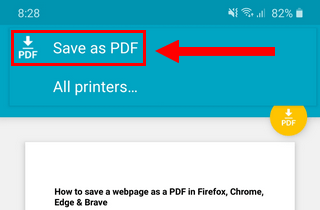 Save as PDF option in Google Chrome on Android