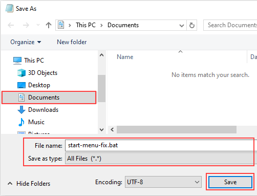 Save file as a batch file in Windows Notepad