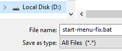 Save file as a Batch File in Windows Notepad