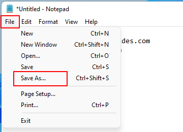 Save file in Notepad in Windows 11