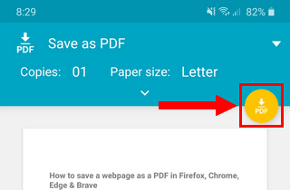 Save PDF button in Google Chrome on Android