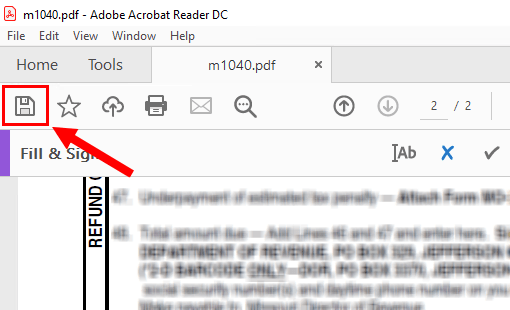 Save PDF file in Adobe Acrobat Reader DC