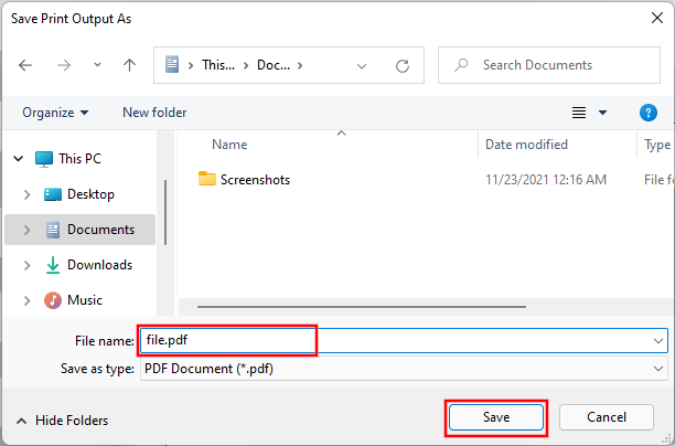 Save PDF file with image in Windows 11