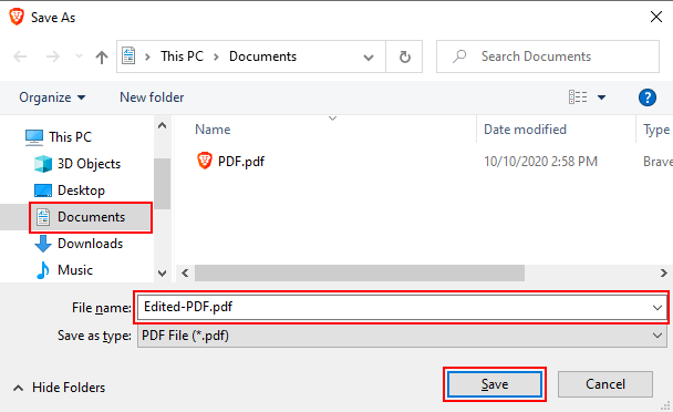 Save PDF from PDF2GO to computer