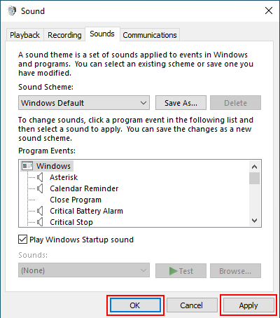 Save sound settings in Windows 10