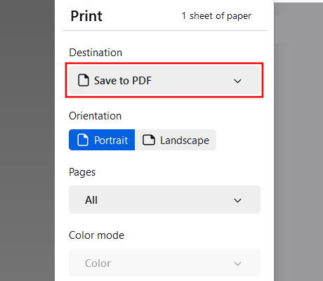 Save to PDF option in Firefox