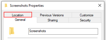Screenshots folder properties location tab