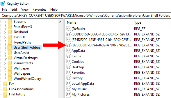 Captures d'écran de la valeur de chaîne dans l'éditeur de registre Windows