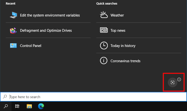 Search with a screenshot button in Windows 10