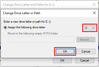 Select a drive letter for a USB drive in Windows Disk Management