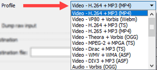 select a output profile in vlc