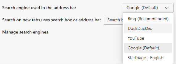 Select a search engine in Microsoft Edge