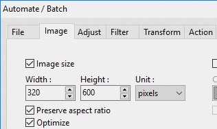 select a size in photofiltre
