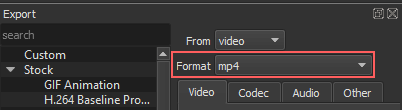 Select a video format in Shotcut