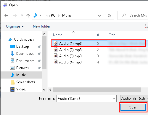 Select an Audio file in DeepSound