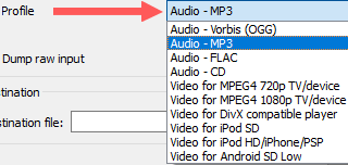 select audio format in vlc