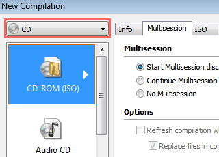 select cd and cd-rom in nero burning rom