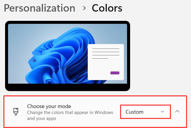 Select custom color mode