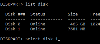 Select Disk Diskpart Command
