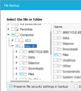 select files and folders in easeus todo backup free