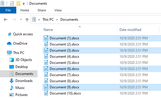 Select multiple files in Windows 10 File Explorer