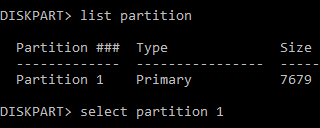 Select Partition Diskpart Command