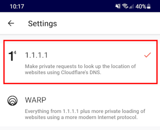Select the 1.1.1.1 private DNS service