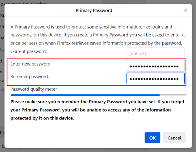 Set a primary password in Firefox