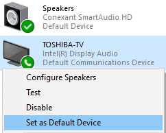 set default audio device in windows