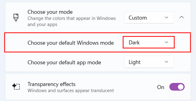 Set default Windows mode