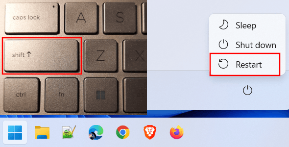 Shift key and Restart