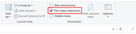 Show file name extensions in Windows 10