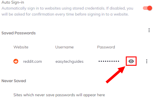 Show password button in Brave