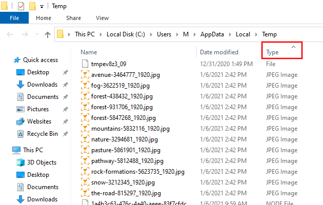 Sort files by type in File Explorer in Windows 10
