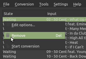 soundKonverter remove songs from the track list