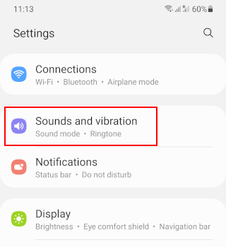 Sounds and vibration settings