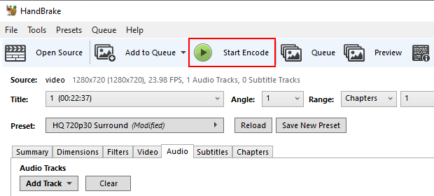 Start Encode button in HandBrake