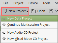 start new data project in k3b