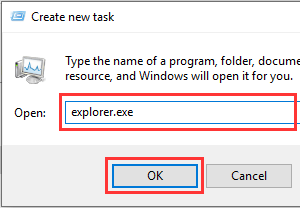Start Windows Explorer process in Windows Task Manager
