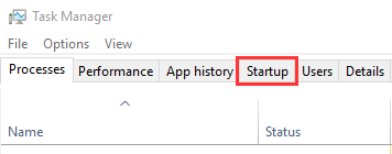Startup tab in Task Manager in Windows 10