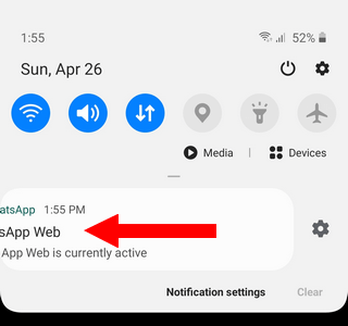 Swipe WhatsApp Web is currently active notification to the left