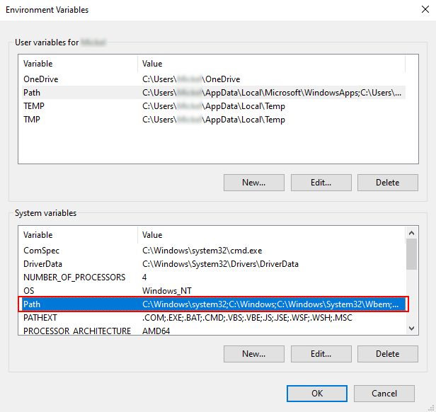 System variables Path variable