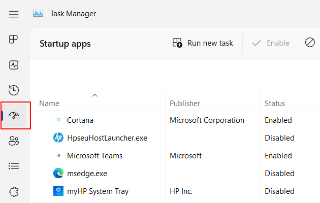 Task Manager Startup apps tab